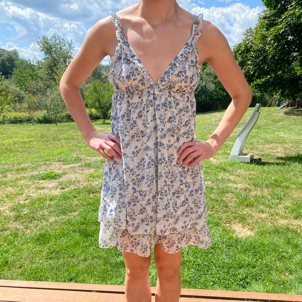 Blue & Grey Short Floral Sundress